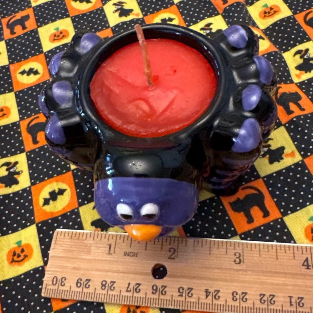 Halloween Spider Candle Holder Ceramic Black‎ Purple Tarantula Decorative Spooky
